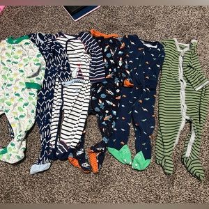 6 pairs of 9 month one piece pajamas